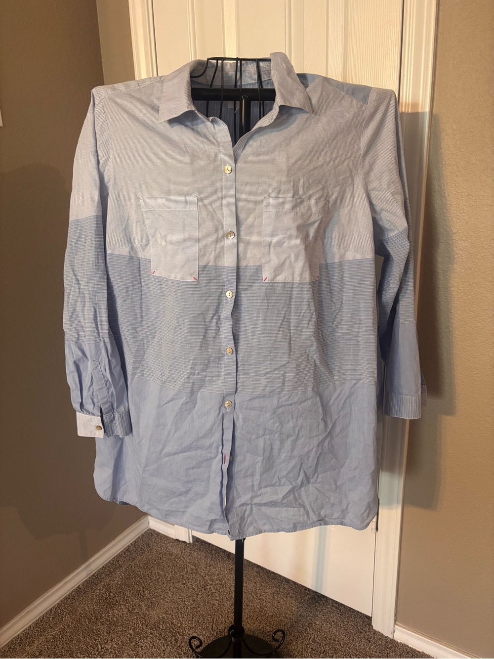 J. Jill Light Blue Multi-Stripe Button-Down Shirt
